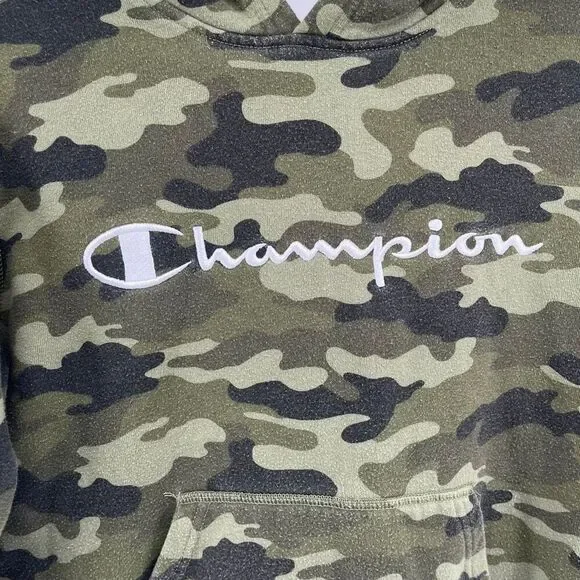 Champion Boys Green Camo Pullover Hoodie Sweatshirt Size Medium - Picture 4 of 14